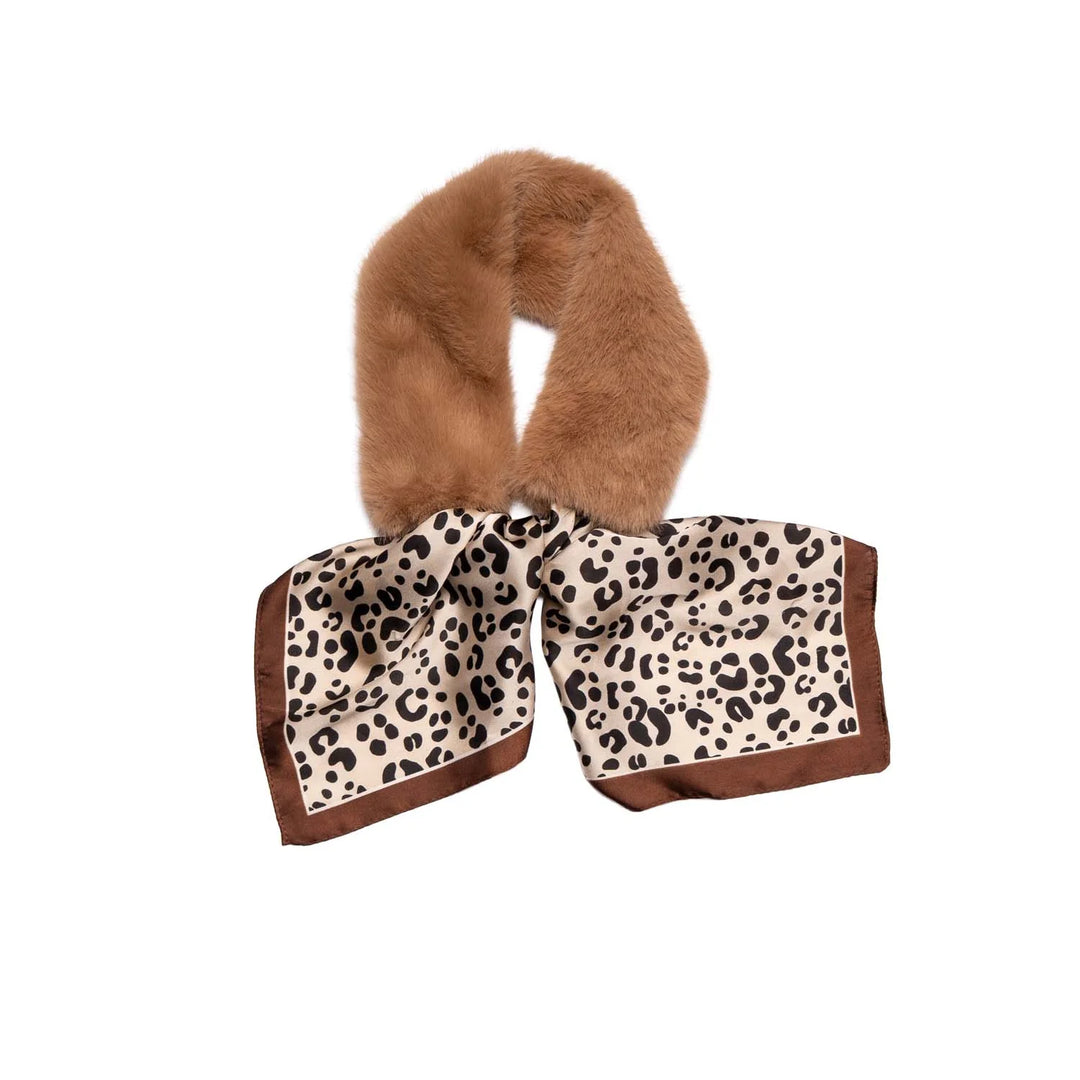 Taupe Faux Fur and Animal Print Collar
