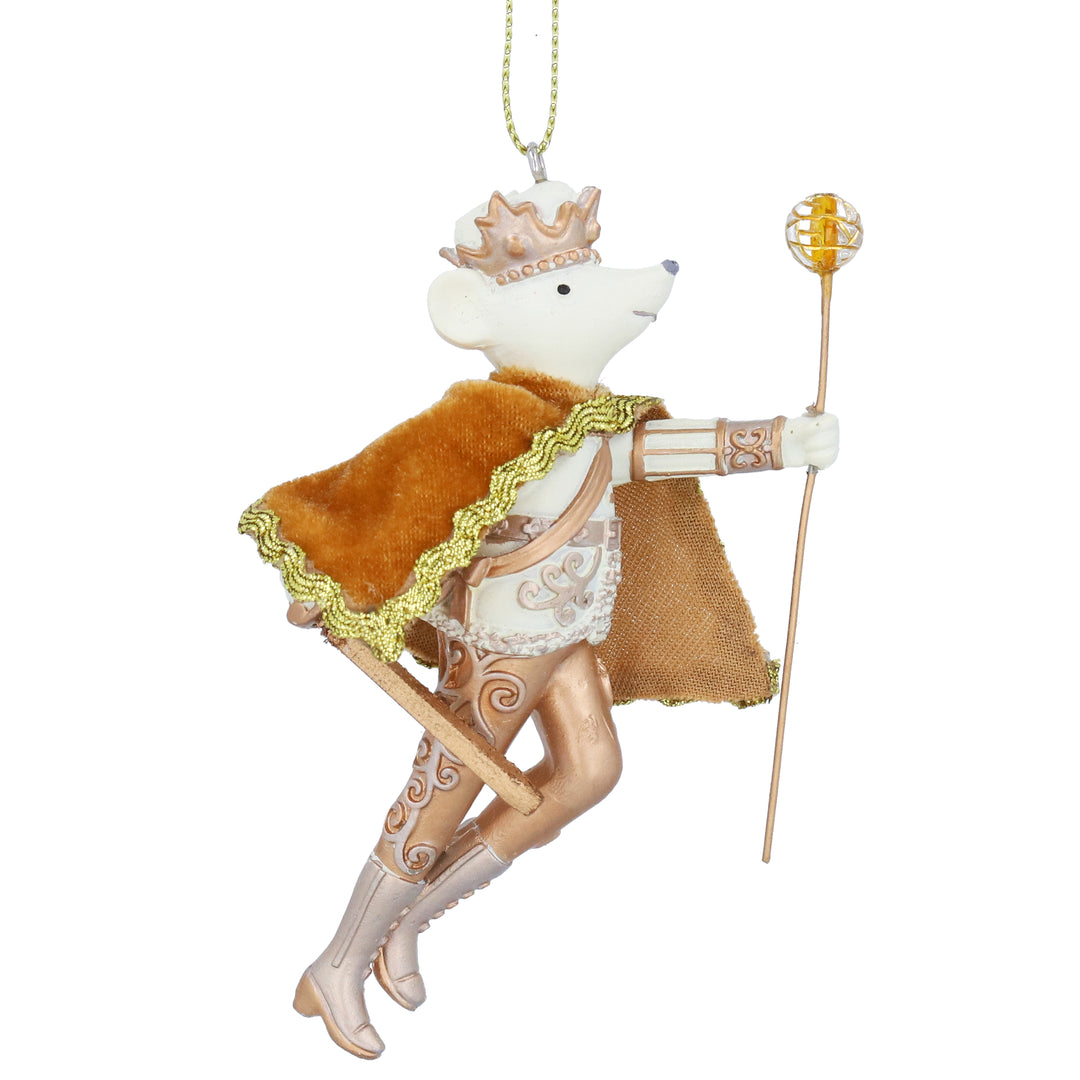 Cream and gold resin velvet rat decoration for Christmas, Gisela Graham design, featuring intricate detailing and festive accents.