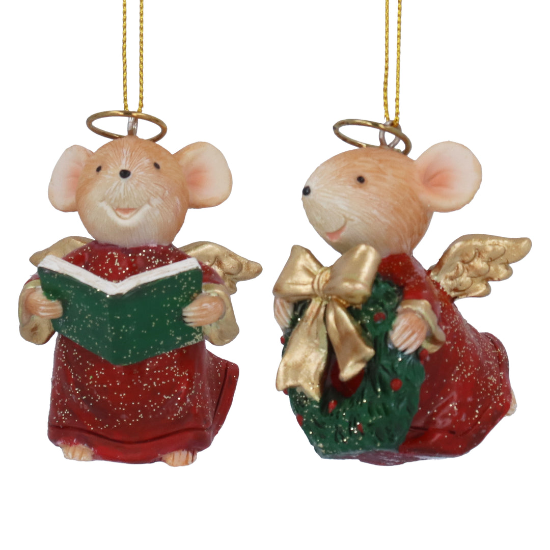 Two Gisela Graham Christmas mouse chorister decorations in assorted styles, featuring festive costumes and musical accessories.