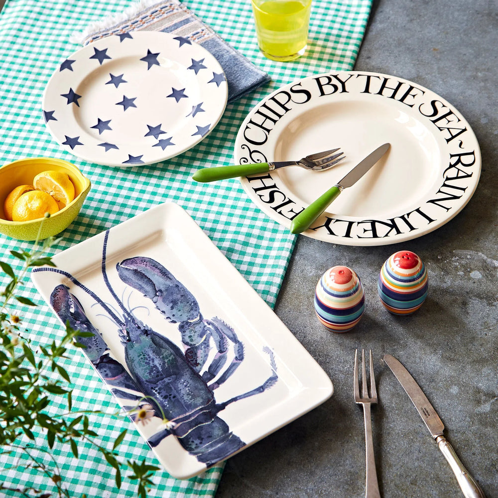 Emma Bridgewater Black Toast Fish & Chips 10.5-inch dinner plate with black and white toast pattern, featuring fish and chips design.