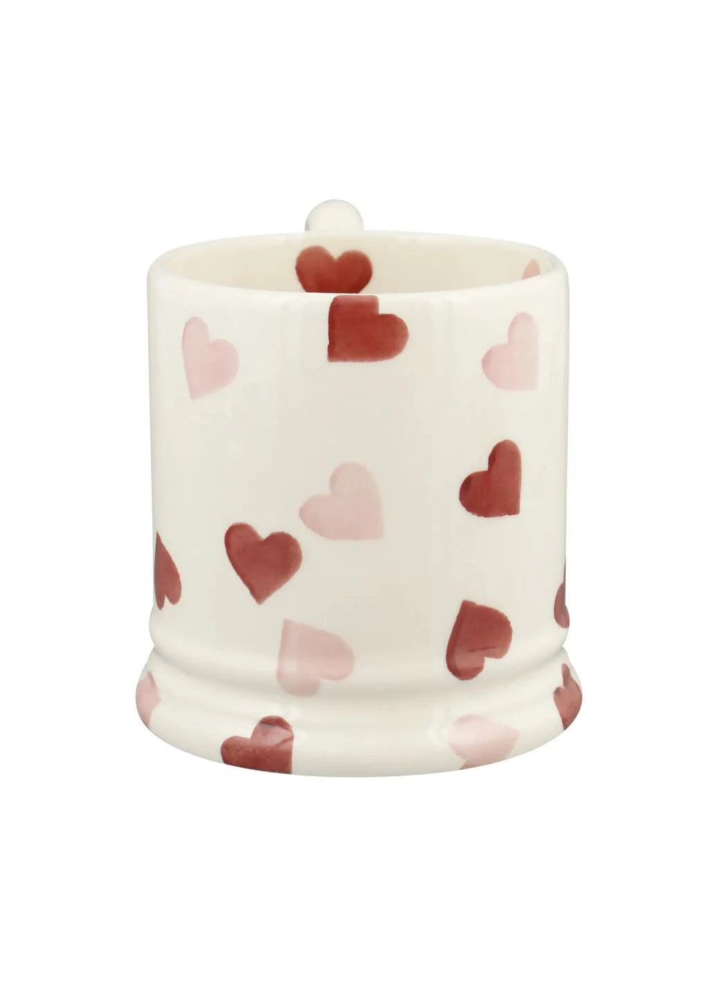 Emma Bridgewater Pink Hearts 1/2 Pint Mug with pink heart pattern on white ceramic, showing the mug&