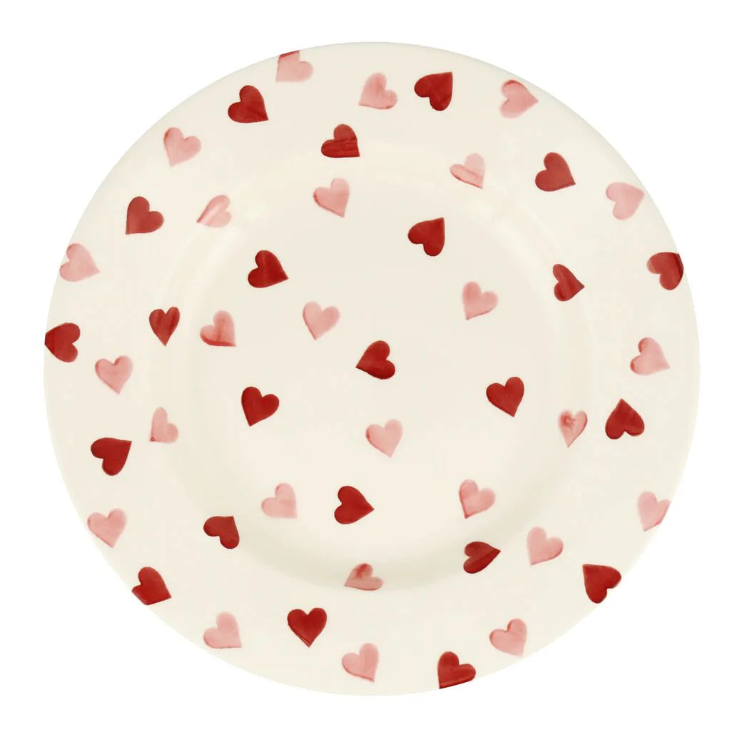 Emma Bridgewater pink hearts 10.5-inch ceramic plate with a colorful heart pattern, perfect for dinner or display.