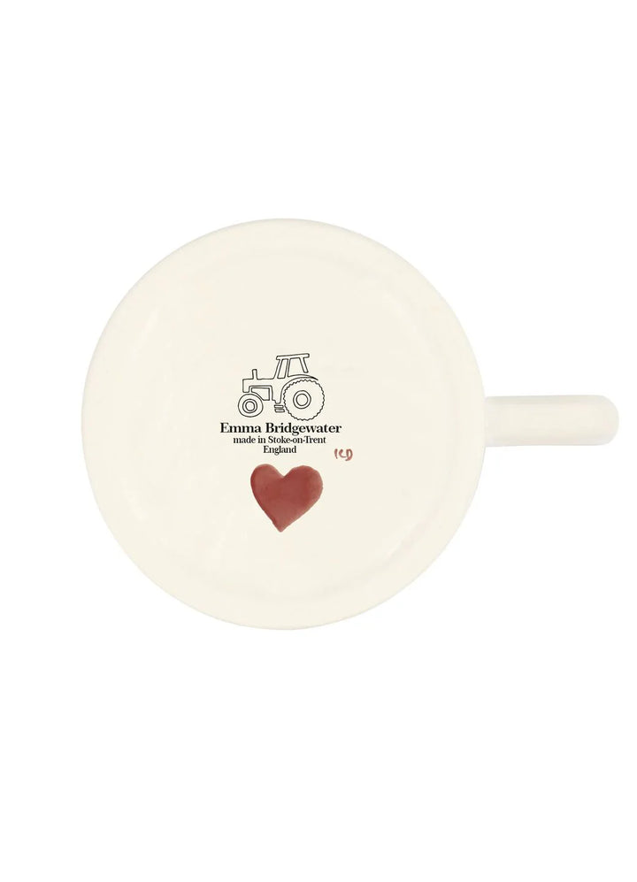 Emma Bridgewater Pink Hearts 1/2 Pint Mug with pink heart pattern on white ceramic, featuring a classic mug shape.