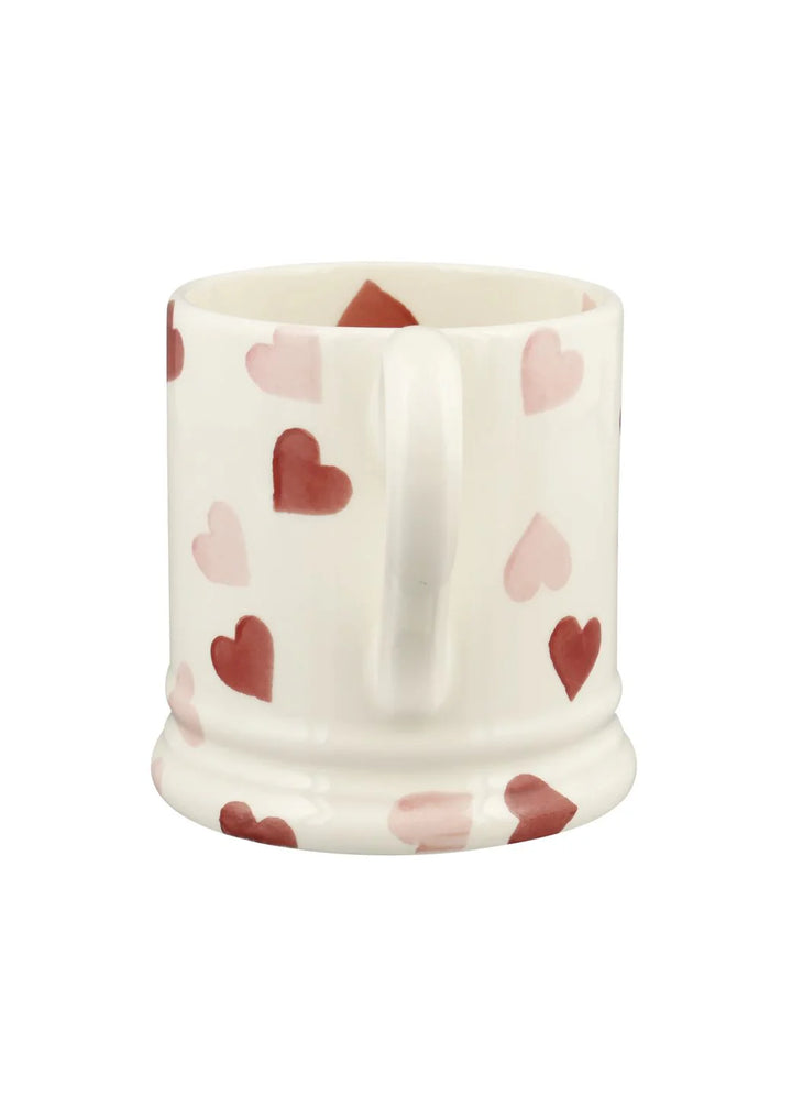 Emma Bridgewater Pink Hearts 1/2 Pint Mug with pink heart pattern, ceramic, ideal for coffee or tea.