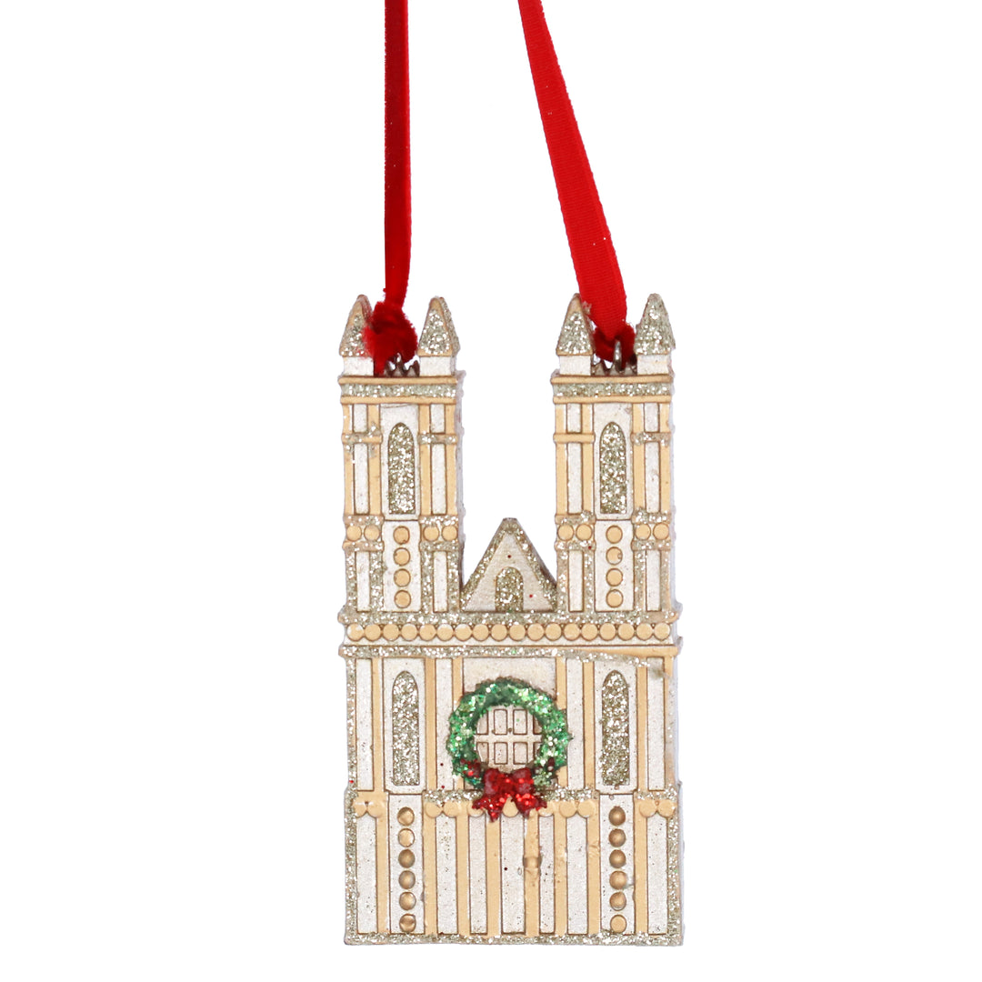 Gold Westminster Abbey hanging Christmas decoration by Gisela Graham, featuring intricate design and festive holiday detail.