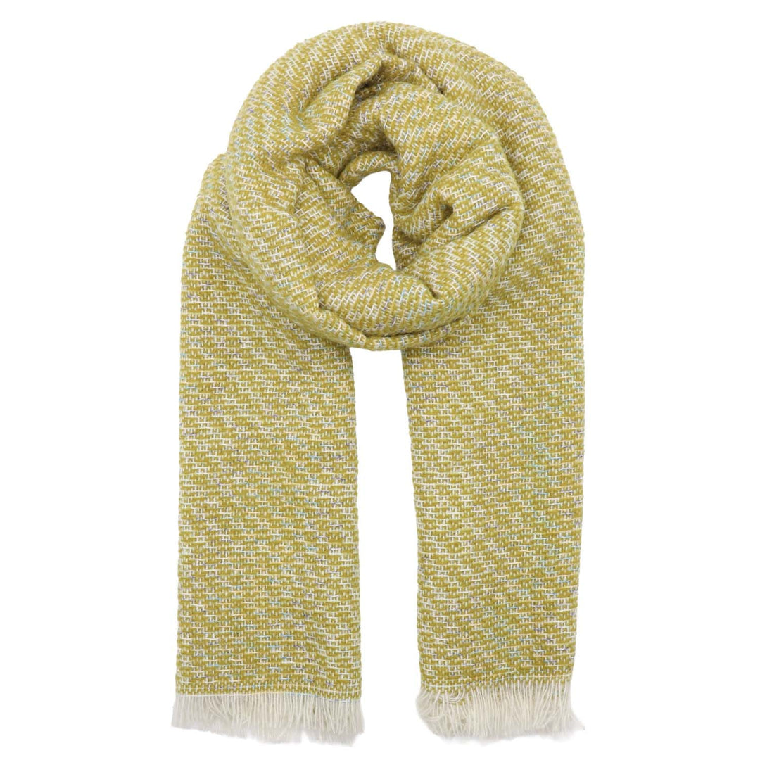 Zelly winter weight scarf with dashed lime print by Cornucopia Home and Gift, featuring a cozy, patterned fabric.