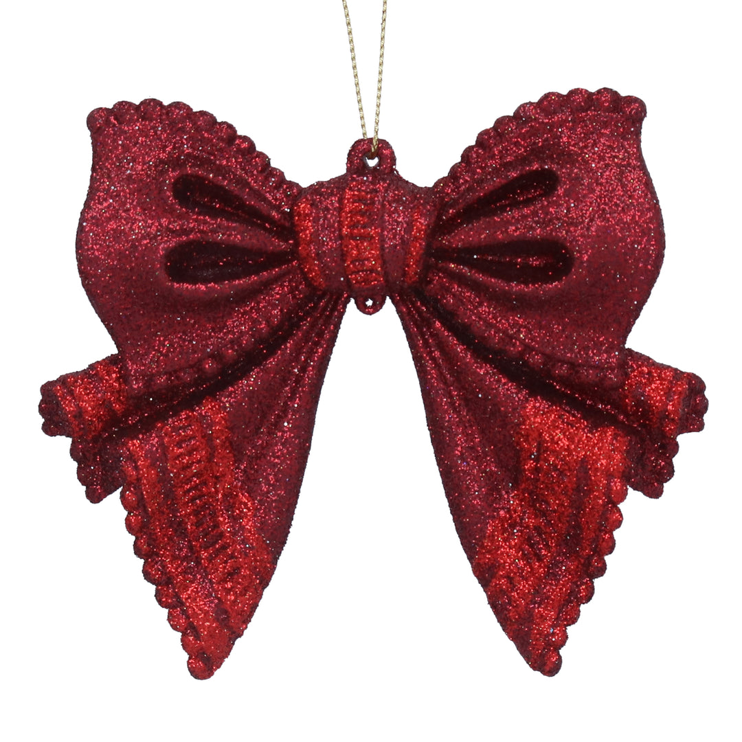 Red glitter acrylic bow decoration for Christmas by Gisela Graham, perfect for holiday decor from Cornucopia Home and Gift.