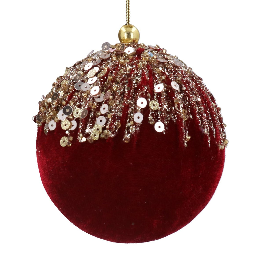 Gisela Graham Burgundy Velvet Bauble with Gold Cascade 8cm
