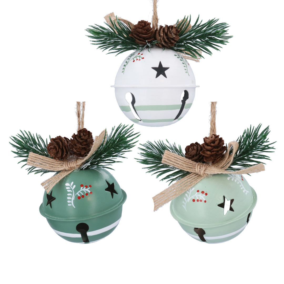 Green and White Bell Christmas Tree Decoration with Fir Sprig