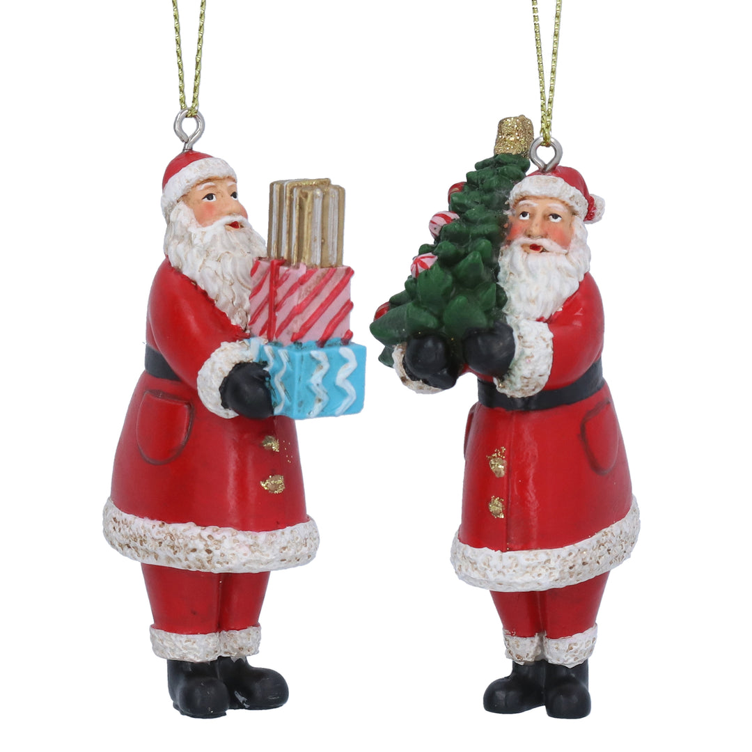 Gisela Graham Nostalgia Resin Santa Christmas tree decoration with presents, detailed holiday holiday decor by Cornucopia Home and Gift