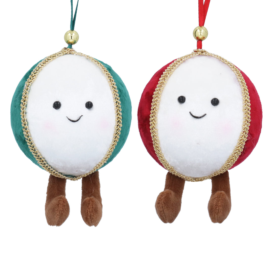 Colorful fabric smiling bauble Christmas decoration by Gisela Graham, featuring two assorted cheerful fabric ornaments.
