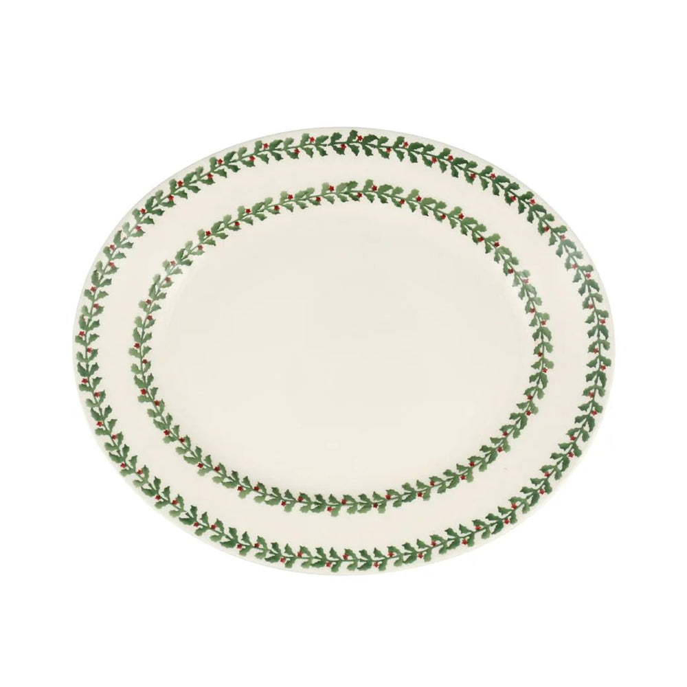 Emma Bridgewater Tiny Holly medium oval platter with festive holly pattern, perfect for Christmas table decor.