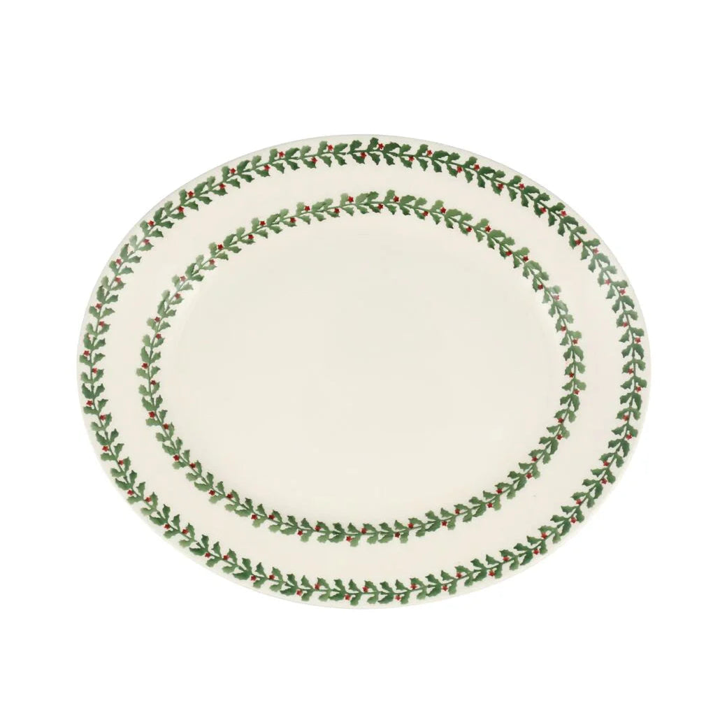 Emma Bridgewater Tiny Holly medium oval platter with festive holly pattern, perfect for Christmas table decor.