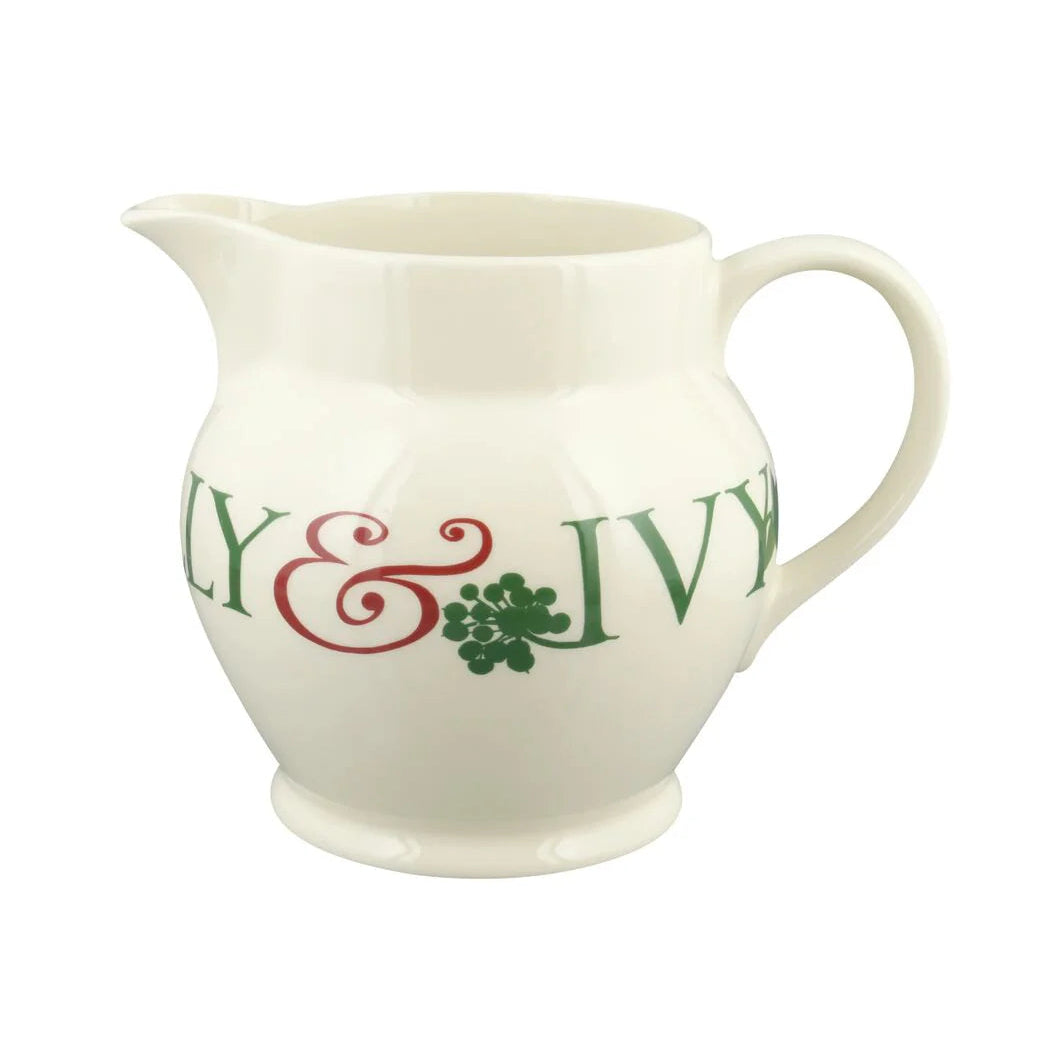 Emma Bridgewater Christmas Toast Holly & Ivy 3-pint ceramic jug with festive holiday Holly and Ivy pattern.