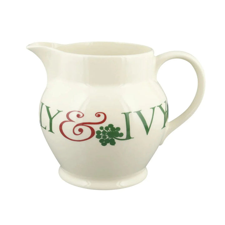 Emma Bridgewater Christmas Toast Holly &amp; Ivy 3-pint ceramic jug with festive holiday Holly and Ivy pattern.