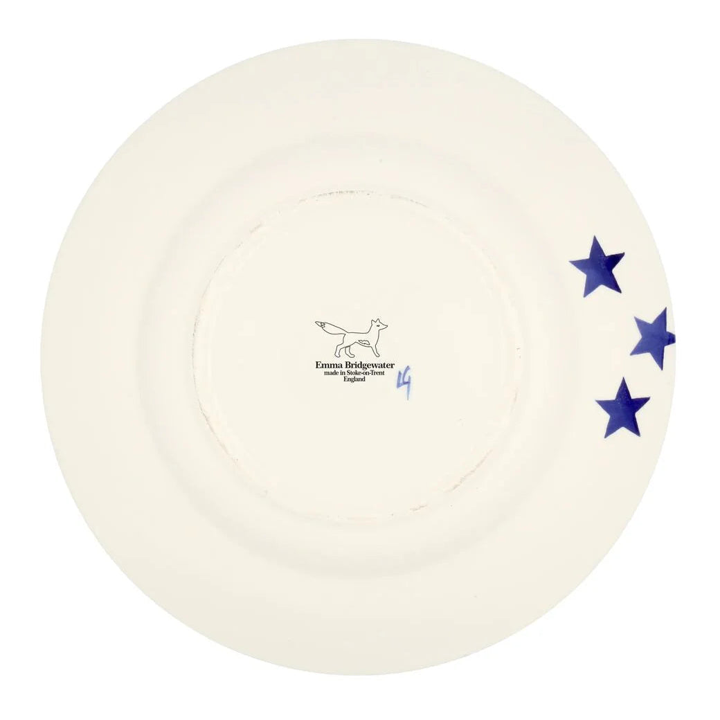 Emma Bridgewater Blue Star 10½ inch ceramic plate with a blue star design and decorative rim, showcasing a charming tableware pattern.