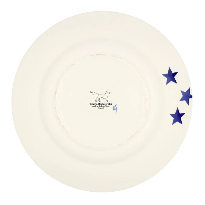 Emma Bridgewater Blue Star 10½ inch ceramic plate with a blue star design and decorative rim, showcasing a charming tableware pattern.