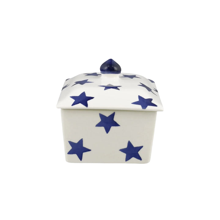 Emma Bridgewater Blue Star small butter dish with blue star pattern, ceramic tableware for serving butter elegantly.