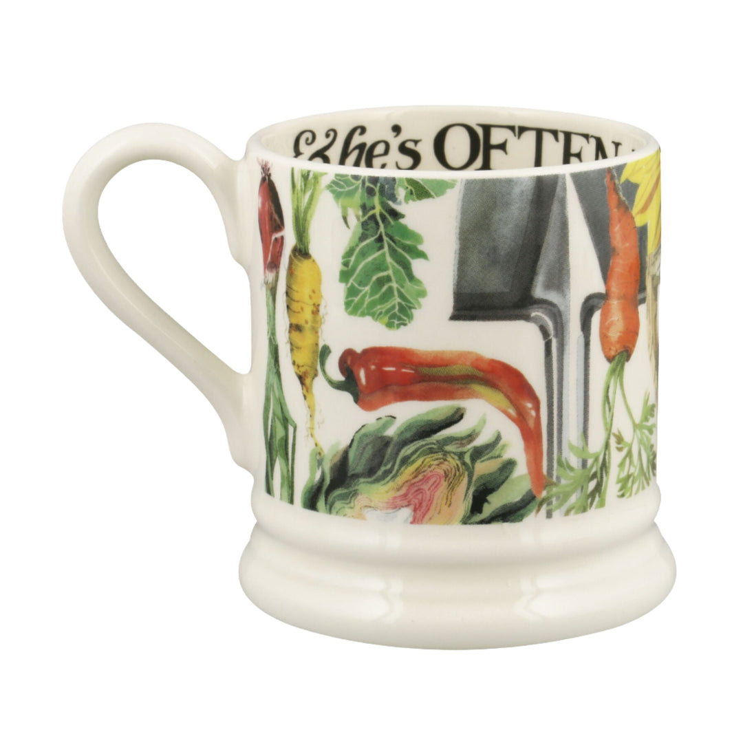 Emma Bridgewater Dad Loves His Garden ½ pint ceramic mug with garden-themed design and lettering.