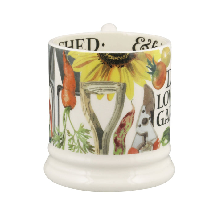 Emma Bridgewater Dad Loves His Garden ½ pint ceramic mug with garden-themed design and colorful illustrations.