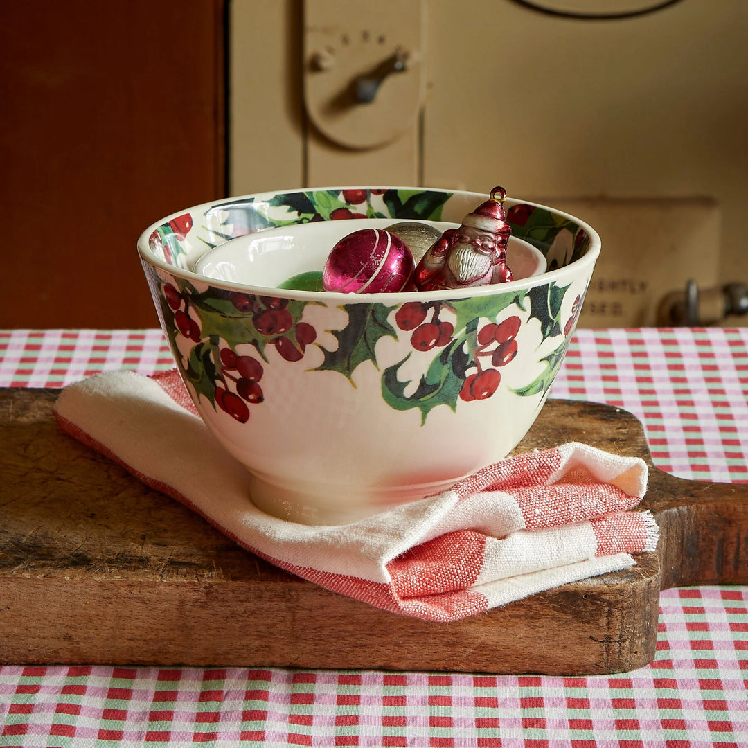 Emma Bridgewater Holly Medium Old Bowl featuring festive holly pattern on a ceramic Christmas bowl.