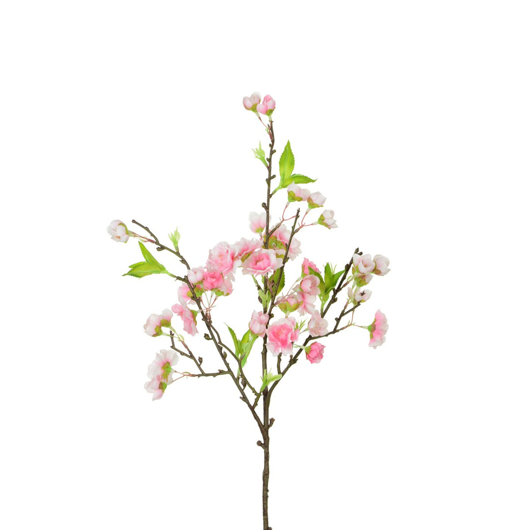 Artificial Fuji Blossom Spray, 48cm, from Floralsilk by Cornucopia Home and Gift, featuring vibrant pink blossoms and green foliage.