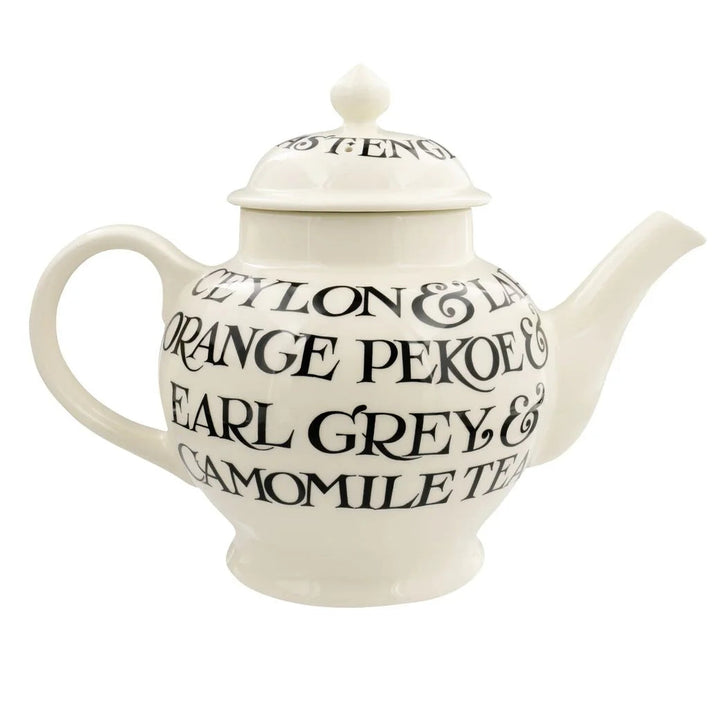 Emma Bridgewater Black Toast 4 Mug Teapot in box, featuring classic black and white toast pattern, ceramic material, and detailed design.