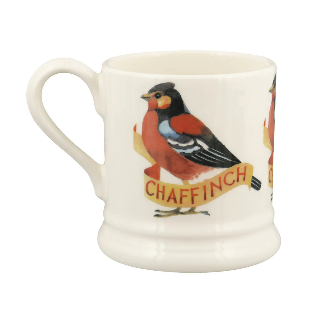 Emma Bridgewater Birds Chaffinch ½ Pint Mug featuring a colorful bird illustration on a ceramic mug with a white background.