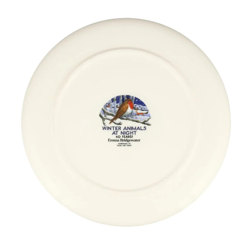 Emma Bridgewater Midnight Robin flat serving plate with festive robin and midnight blue design, ideal for Christmas tableware.