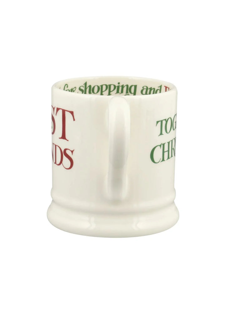 Emma Bridgewater Christmas Toast Best Of Friends half-pint mug with festive toast and friends design on white ceramic.