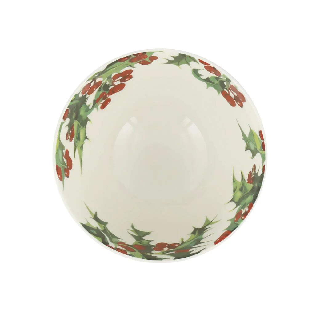 Emma Bridgewater Holly Medium Old Bowl featuring festive holly pattern, traditional ceramic design for Christmas celebrations.