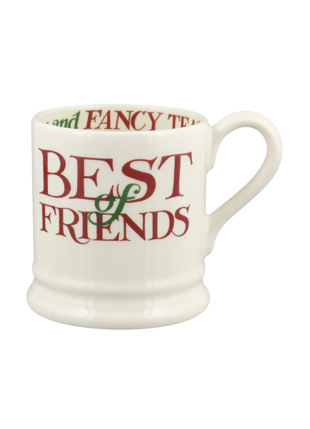 Emma Bridgewater Christmas Toast Best Of Friends 1/2 pint mug with festive toast and friends design on white ceramic.