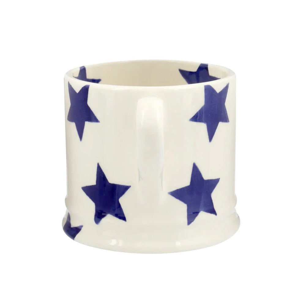 Emma Bridgewater Blue Star small mug with a white background and blue star pattern, showcasing a cozy, handcrafted ceramic design.