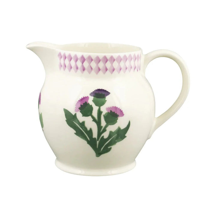 Emma Bridgewater Thistle 1½ pint ceramic jug with floral Thistle pattern, white background and blue accents.