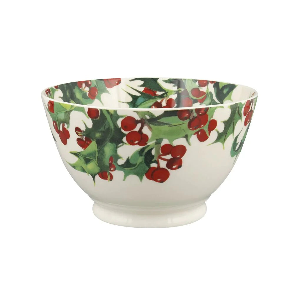 Emma Bridgewater Holly Medium Old Bowl featuring festive holly pattern, ceramic Christmas bowl with detailed holiday design.