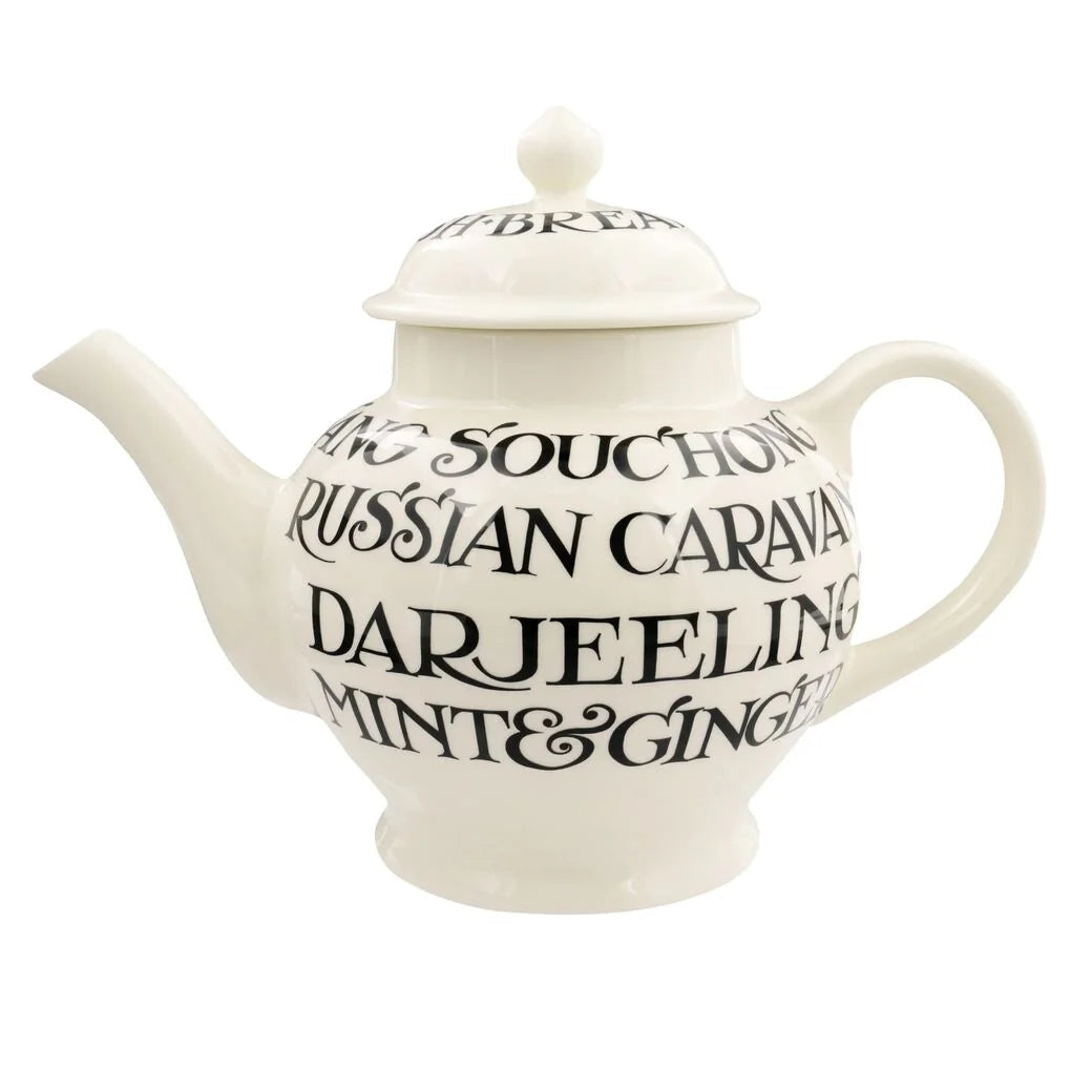 Emma Bridgewater Black Toast 4-mug teapot in a box, featuring the iconic black toast design on ceramic teaware.