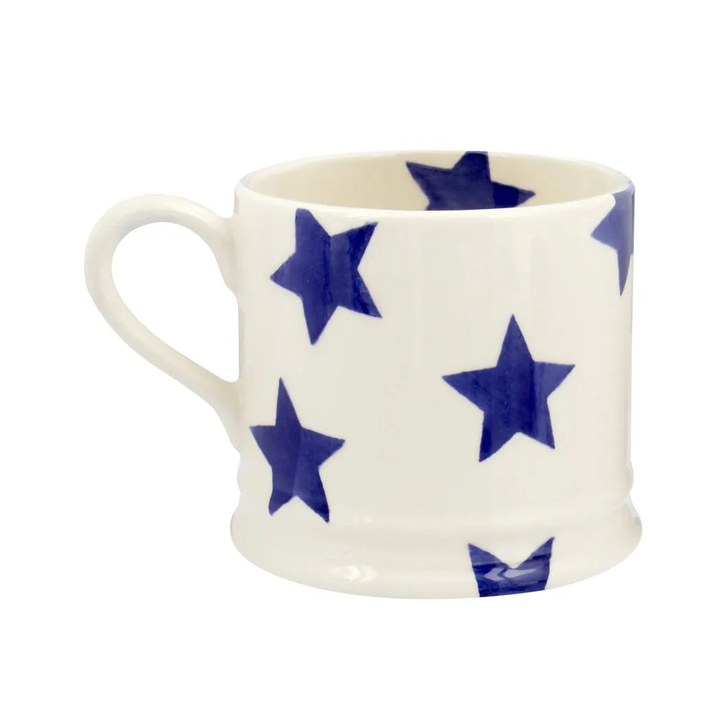 Emma Bridgewater Blue Star small mug with a blue star pattern, featuring a white background and a curved handle.