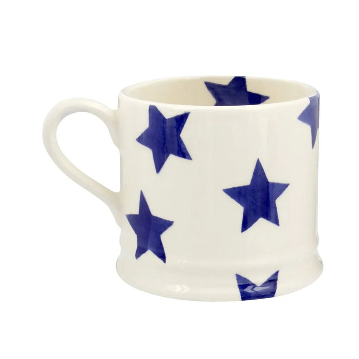 Emma Bridgewater Blue Star small mug with a blue star pattern, featuring a white background and a curved handle.