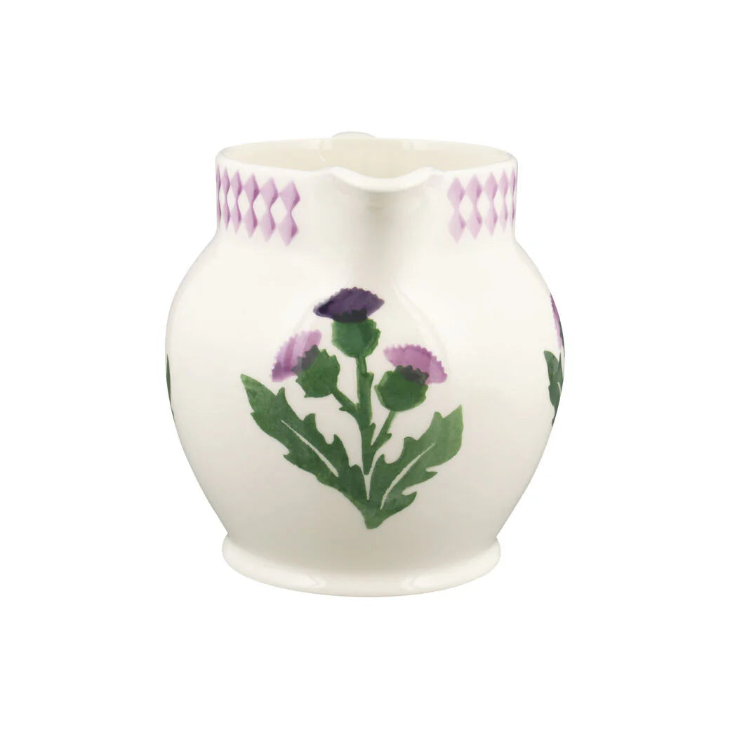 Emma Bridgewater Thistle 1½ Pint ceramic jug with a floral thistle design, featuring a rounded shape and colorful pattern.