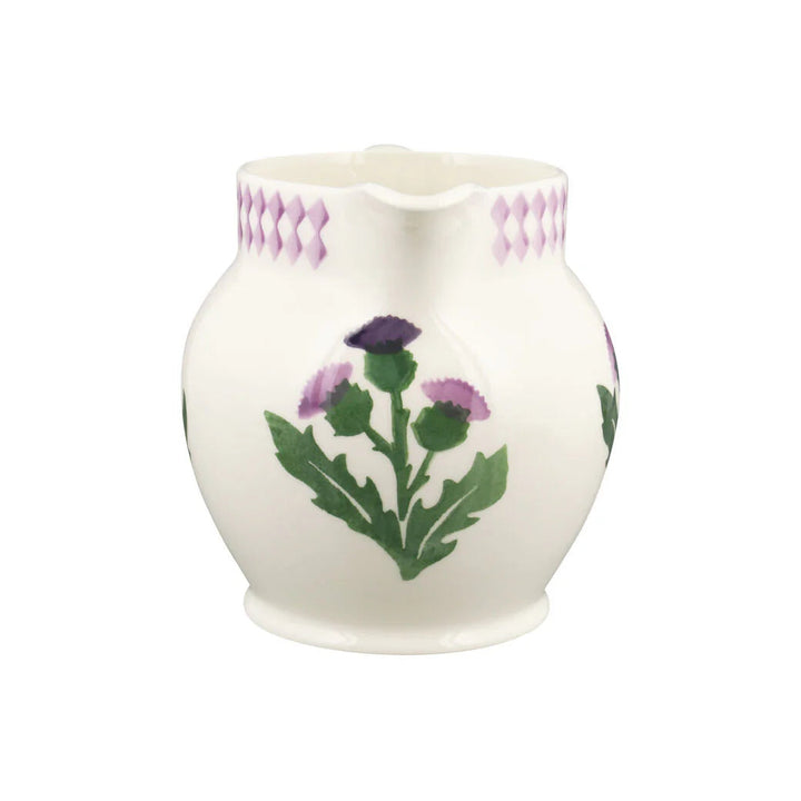 Emma Bridgewater Thistle 1½ Pint ceramic jug with a floral thistle design, featuring a rounded shape and colorful pattern.