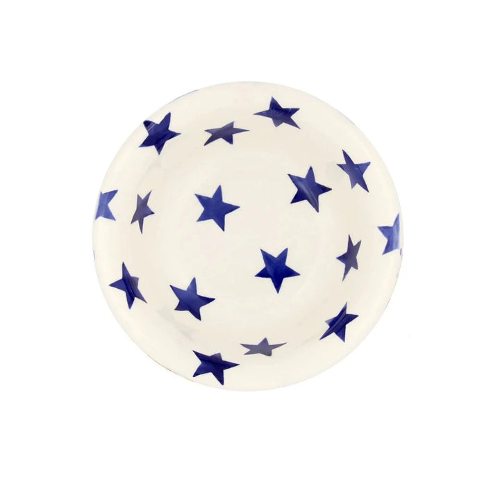 Emma Bridgewater Blue Star cereal bowl with a white background and blue star pattern on ceramic.