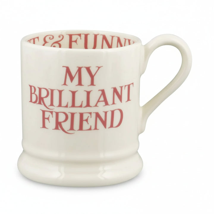 White mug with red text &