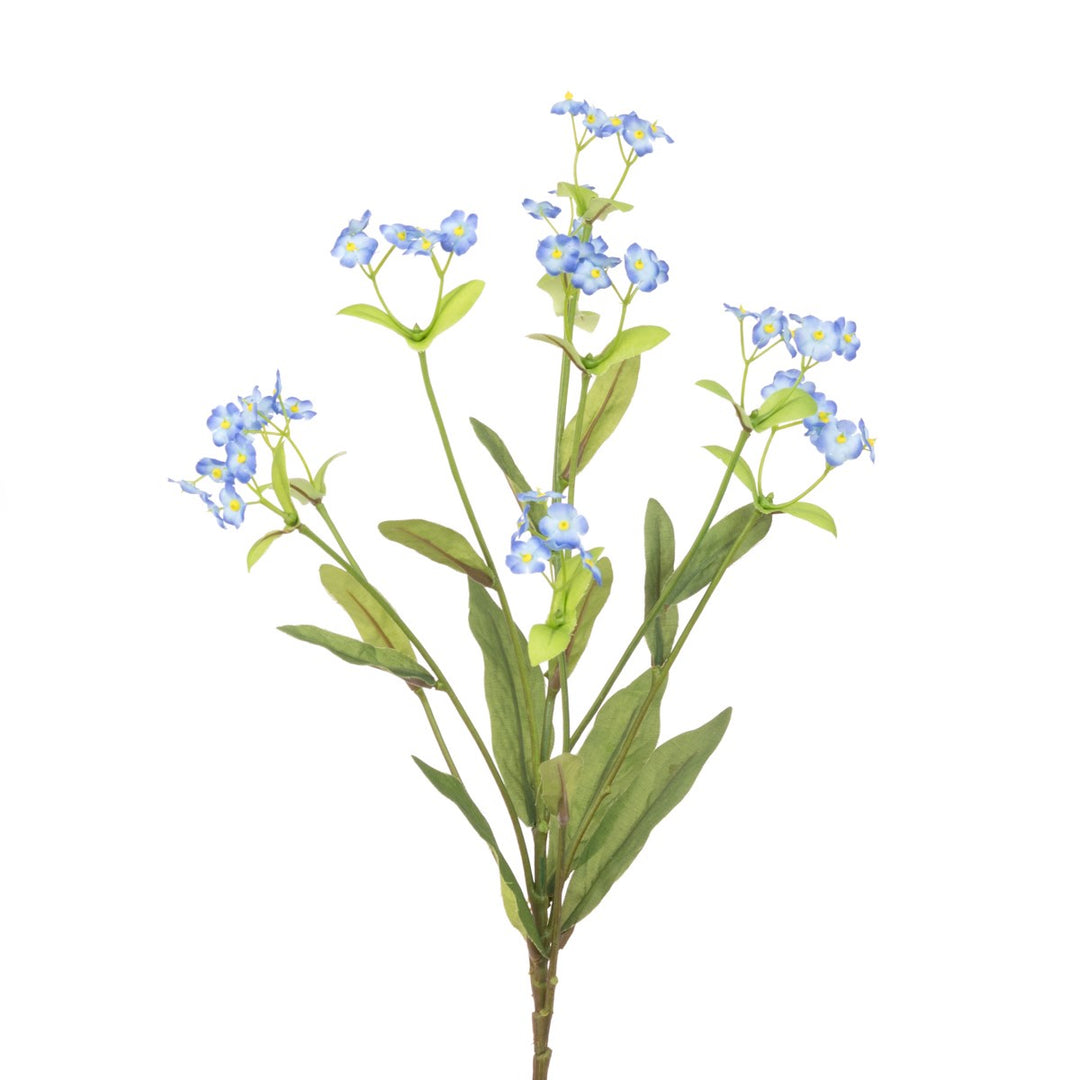 Faux Forget-Me-Not flower stem by Floralsilk, featuring delicate blue blossoms for home decor or craft projects.