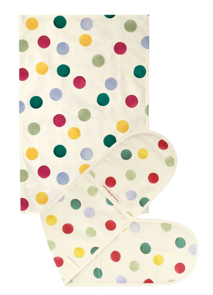 Emma Bridgewater Polka Dot Double Oven Glove &amp; Tea Towel Set