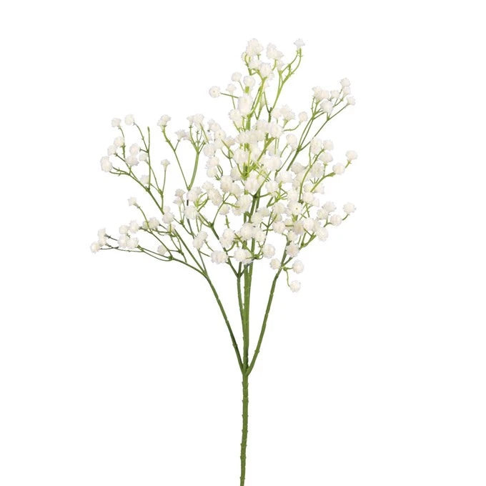 White Gypsophilia plastic spray floral stem by Floralsilk, showcasing delicate faux baby&