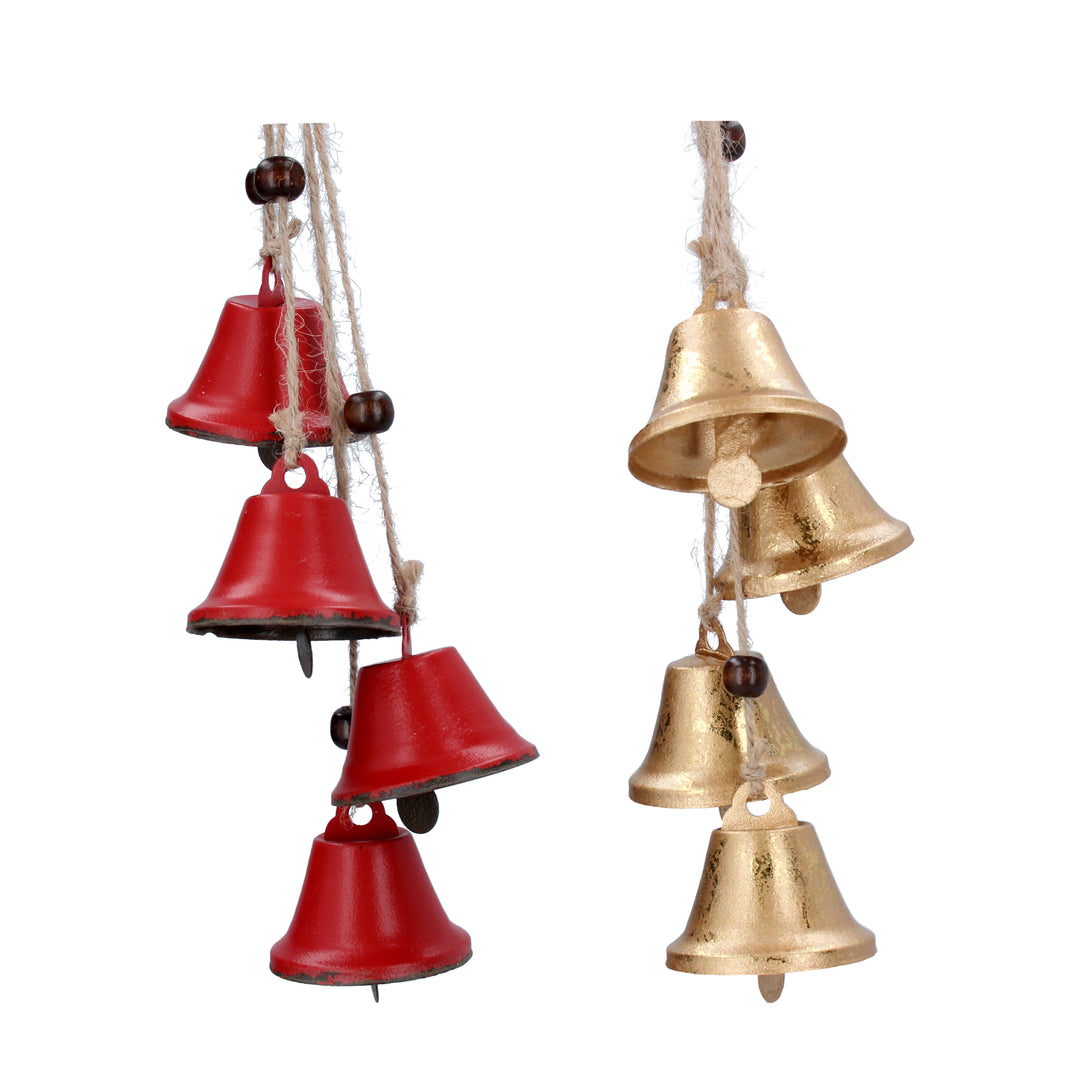 Red and gold tin bell cluster Christmas decoration by Gisela Graham, featuring festive bells for holiday decor.