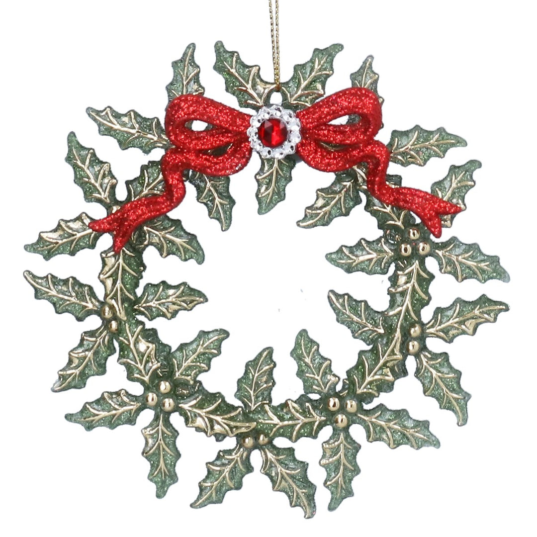 Holly Wreath with Red Bow Acrylic Christmas Decoration 13cm
