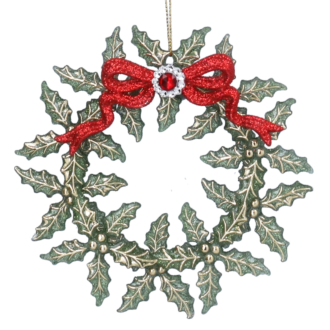 Holly Wreath with Red Bow Acrylic Christmas Decoration 13cm