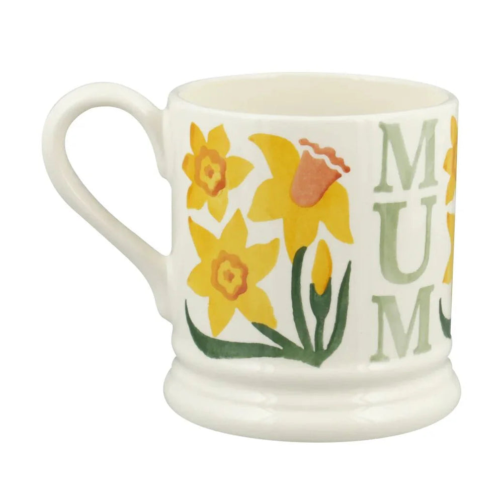 Emma Bridgewater Flowers Daffodil Mum ½ Pint Mug with yellow daffodil and mum floral pattern on ceramic mug.