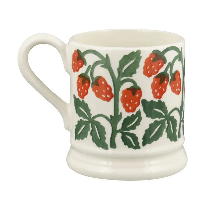 Emma Bridgewater Raspberries ½ Pint Mug with raspberry pattern and ceramic handle, ideal for tea or coffee.
